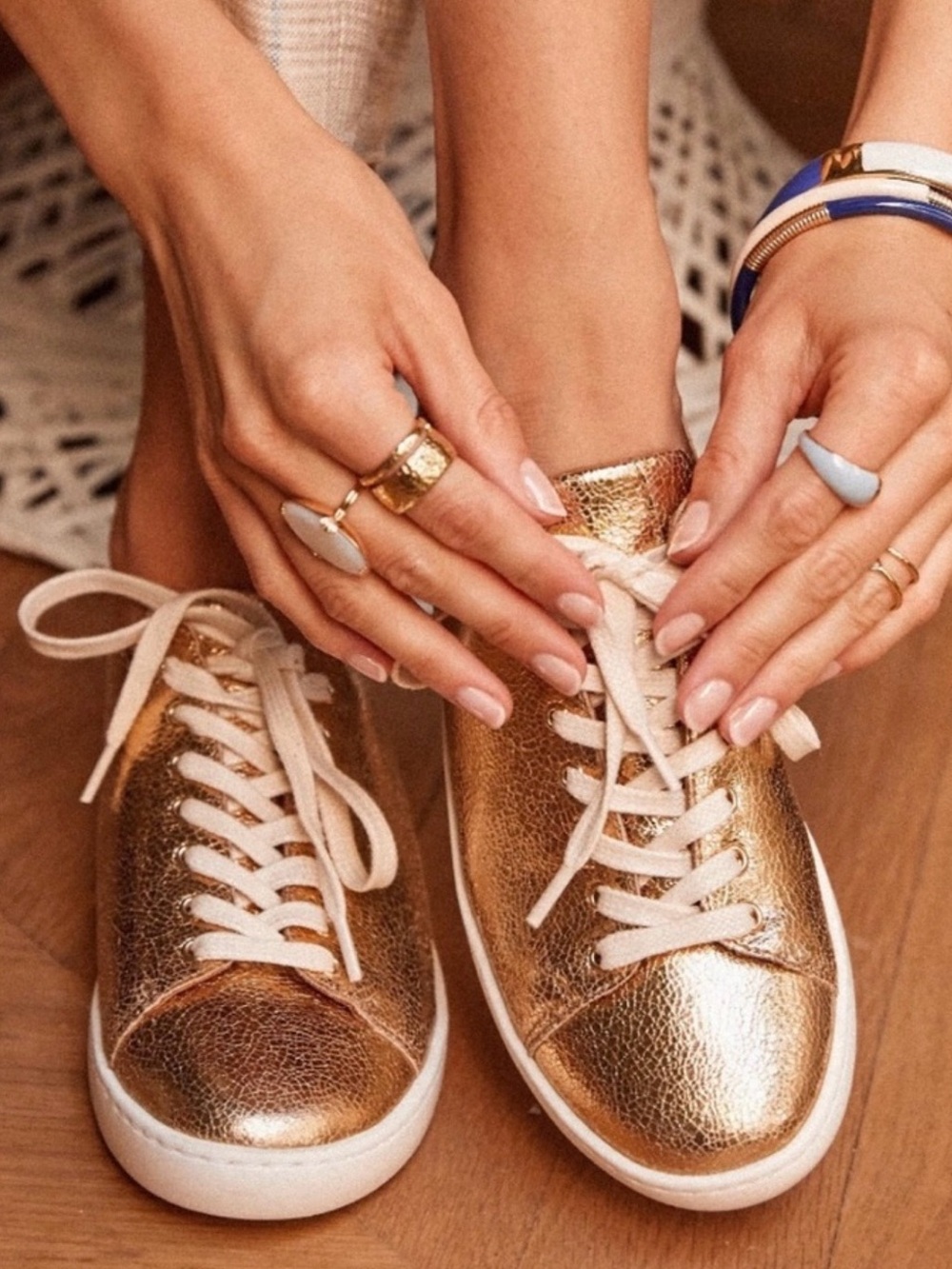Sezane Jack Trainers Smooth Gold - Size 8